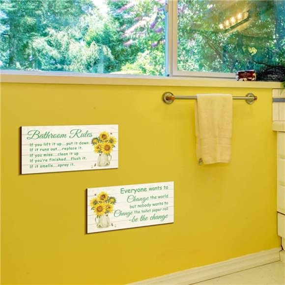 2 Pieces Bathroom Wall Decor Bathroom Rules Flower Wall Art Funny Ocean Beach - Picture 3 of 6